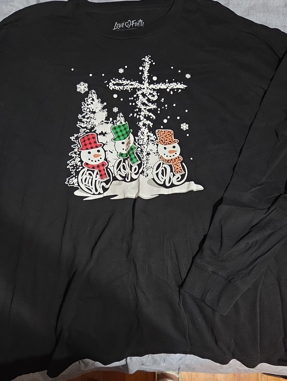 Black Holiday Snowman Long Sleeve Tee